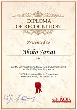 Diploma of Recognition from ENKOR International Music Competition